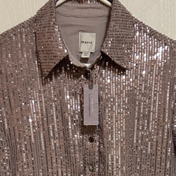 NWT! Women's Anthropologie Maeve Bettina Tiered Sequin Shirt Dres XSP - Picture 3 of 13